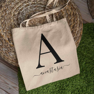 Tote Bag Élégant Nom Monogramme Minimaliste Livres d'achats