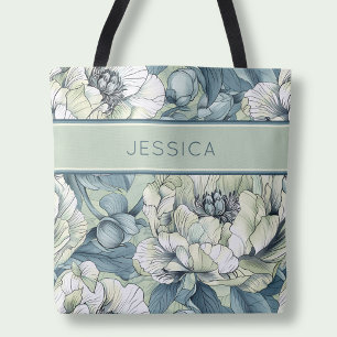 Tote Bag Élégant nom vert floral Fleurs de bois