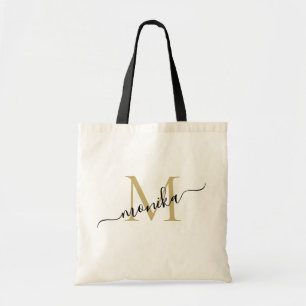 Tote Bag Élégant or et noir Monogramme personnalisé