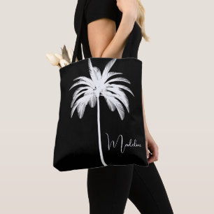 Tote Bag Elégant palmier tropical blanc