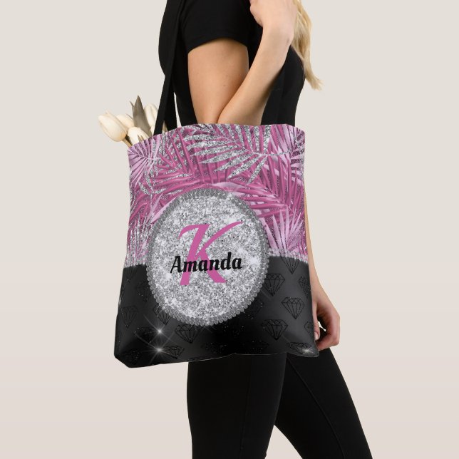 Tote Bag Élégant parties scintillant rose poupée feuille mo (De près)