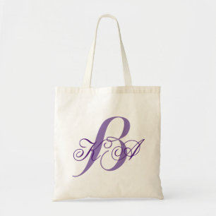 Tote Bag élégant pastel lilas violet monogrammes bridesmaid