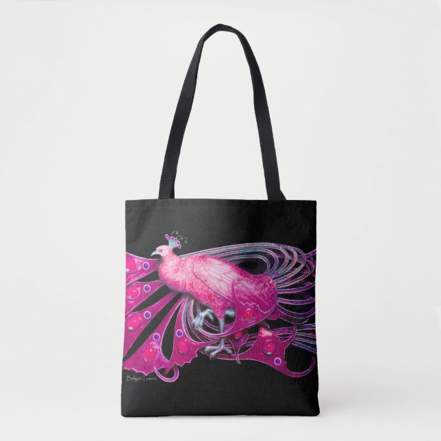 TOTE BAG ELÉGANT PEACOCK EN ROSE, FUCHSIA, NOIR (Devant)