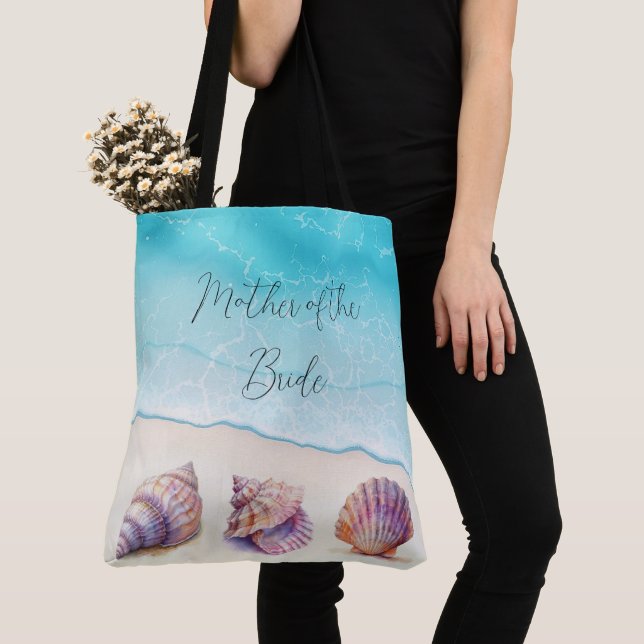 Tote Bag Elégant Plage Mariage Coquillages Perles Nautiques (De près)