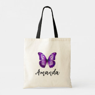 Tote Bag Élégant Purple Butterfly Nom Girly