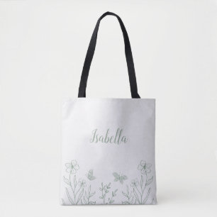 Tote Bag Élégant romantique floral vert sauge