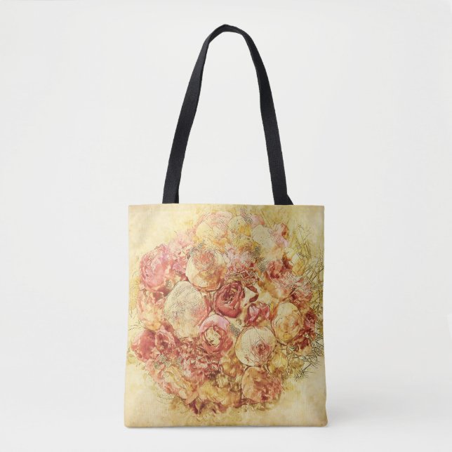 Tote Bag Elégant Romantique Shabby Chic Crème & Roses Rose (Devant)