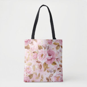 Tote Bag élégant rose cousu motif avec fleurs rose a