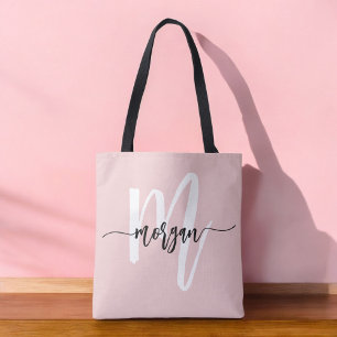 Tote Bag Élégant rose moderne Script Girly Monogramme Nom