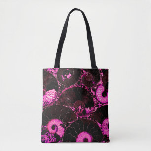 Tote Bag Élégant rose noir Nautilus motif de coquille fossi