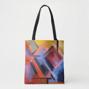 Tote Bag Elégant Rouge Orange Noir Rose Bleu Art Abstrait