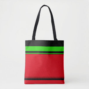 Tote Bag Élégant Rouge Vert Bande Noire Spécifique Vacances