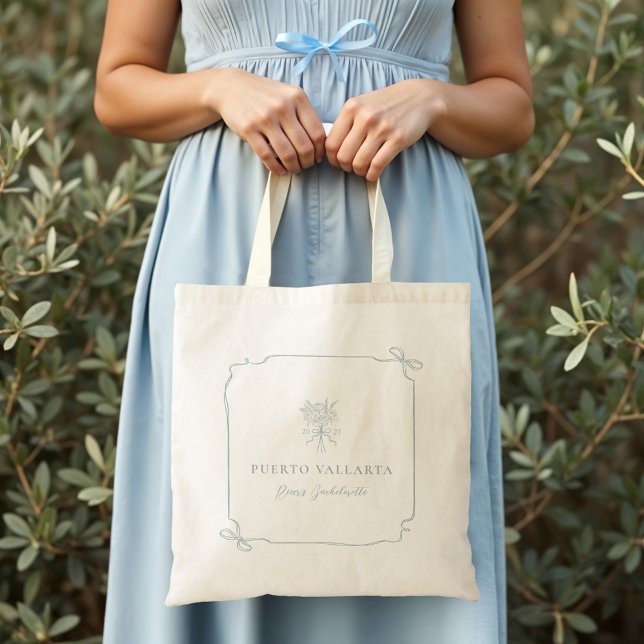 Tote Bag Élégant ruban Bow Floral Bachelorette Party cadeau (Elegant Bow Ribbon Floral Bachelorette Party Gift Tote Bag (Front))