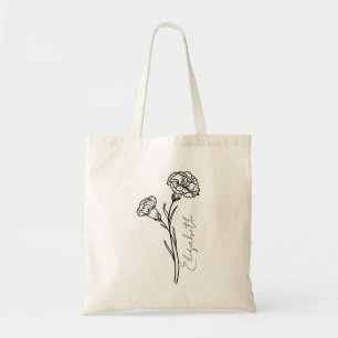 Tote Bag Élégant Script Carnation Janvier Naissance Nom de 