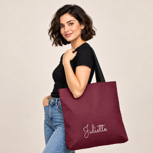 Tote Bag Élégant script de signature personnalisé bordeaux