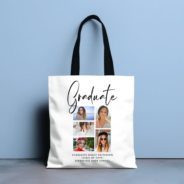 Tote Bag Élégant Script Multi Photo Graduate (Créateur téléchargé)