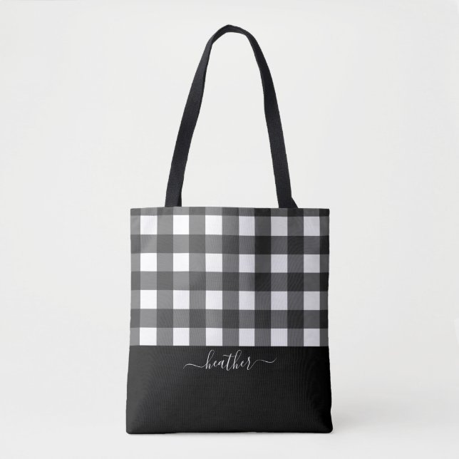 Tote Bag Élégant script noir blanc Buffalo plaqué (Devant)