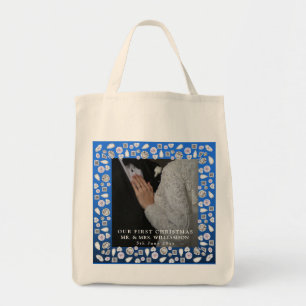 Tote Bag Elégant Silver Blue Heart Diamond Premier Noël