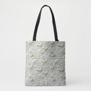 Tote Bag Élégant Style Mignon Blanc Botanique Floral