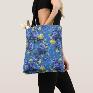 Tote Bag Élégant Style Mignon Bleu Botanique Floral