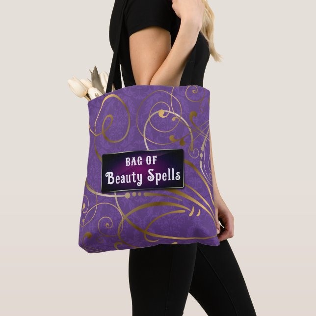 Tote Bag Élégant texte personnalisable fleurit Damask (De près)