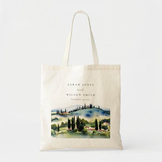 Tote Bag Elégant Toscane Italie Aquarelle Mariage paysage (Devant)