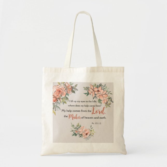 Tote Bag Elégant Verset Bible Monogram Aquarelle (Devant)