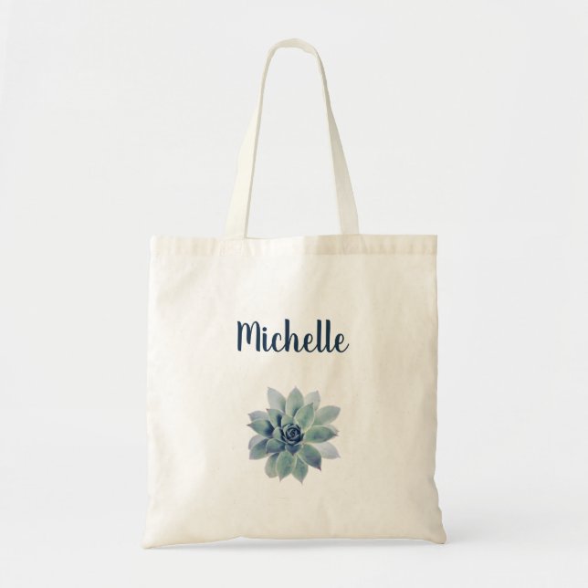 Tote Bag Élégant vert Floral Vert Succulent (Devant)