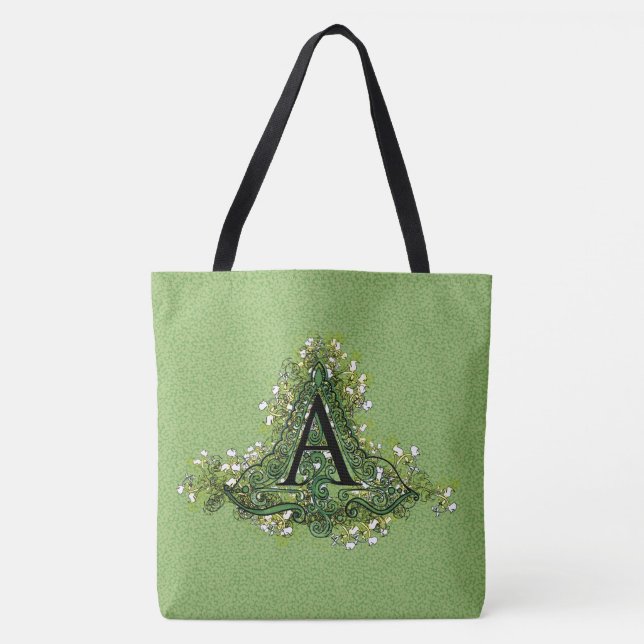 Tote Bag Élégant vert Vintage Floral initial Un monogramme (Devant)