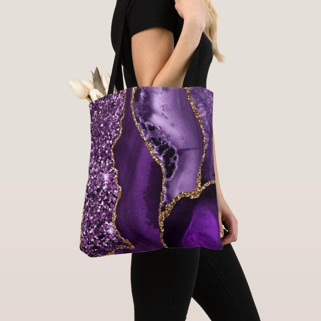 Tote Bag Élégant violet et or Parties scintillant agate océ (De près)