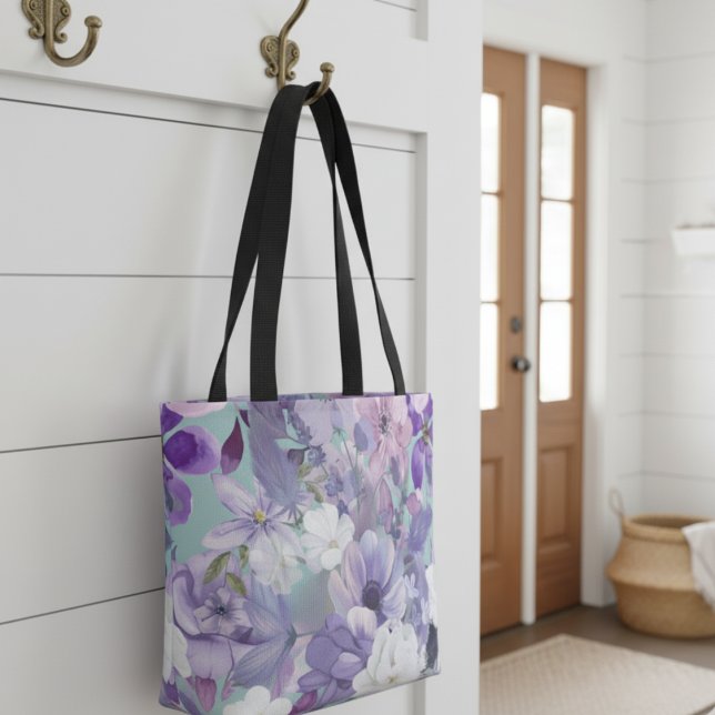 Tote Bag Élégant Violet Et Violet Fleurs sauvages Et Ciel (Créateur téléchargé)