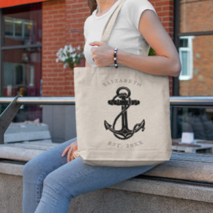 Tote Bag Elégante Ancre noire Nautique Personnalisée