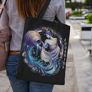 Tote Bag Elégante aquarelle Aquarius Zodiac Noir