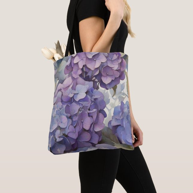 Tote Bag Elégante aquarelle bleu violet poussiéreuse (De près)