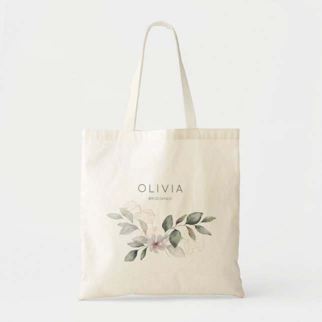 Tote Bag Elégante Aquarelle Botanique Fleur Bridesmaid (Devant)