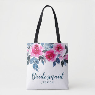 Tote Bag Élégante aquarelle Florale Mariage Bridesmaid