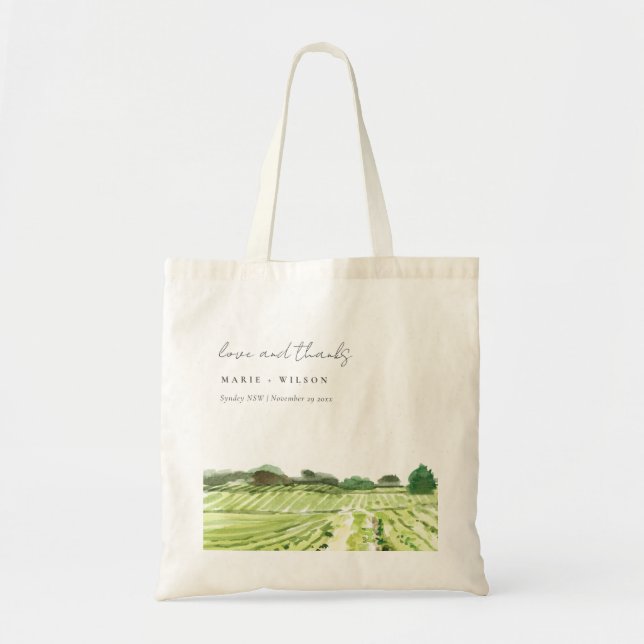 Tote Bag Elégante aquarelle Green Winery Vignoble Mariage (Devant)