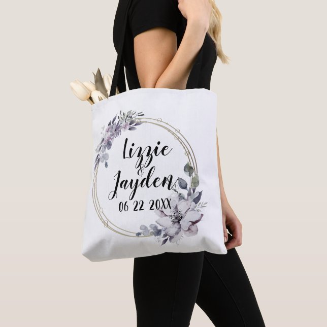 Tote Bag Elégante aquarelle Lavande Fleur Wreath (De près)