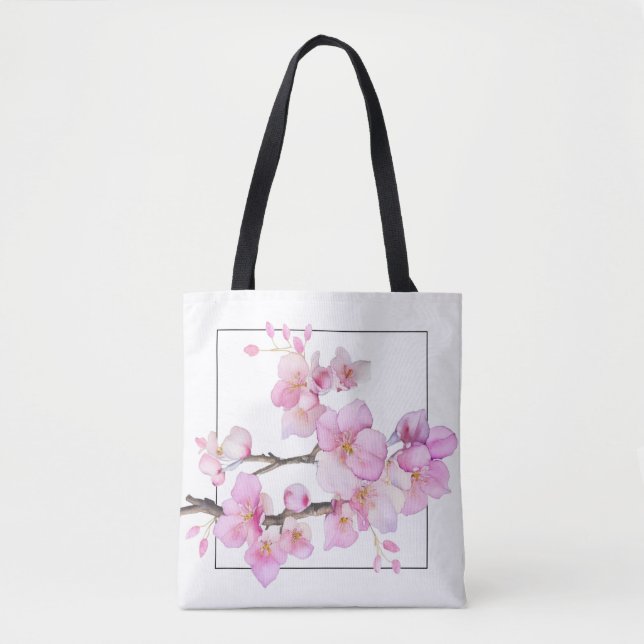 Tote Bag Elégante aquarelle rose fleurs de cerisier (Devant)