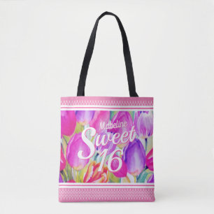 Tote Bag Elégante aquarelle rose florale avec finition ros