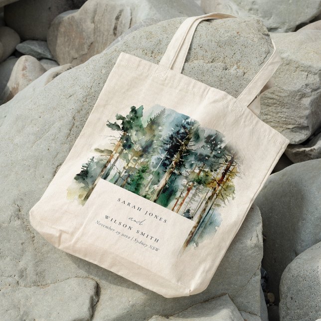 Tote Bag Elégante aquarelle verte Mariage forestier (Créateur téléchargé)