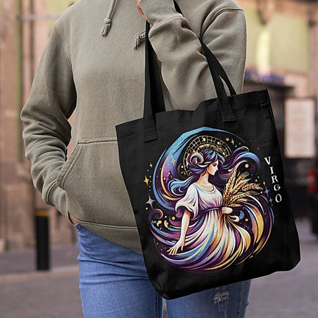 Tote Bag Elégante aquarelle Virgo Zodiac noir (Créateur téléchargé)