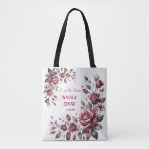Tote Bag Elégante Bourgogne Aquarelle Roses Fourre-tout