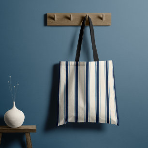 Tote Bag Élégante cabane méditerranéenne rayée marine navy