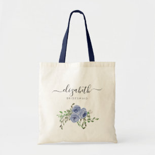 Tote Bag Élégante demoiselle d'honneur bleu marine florale