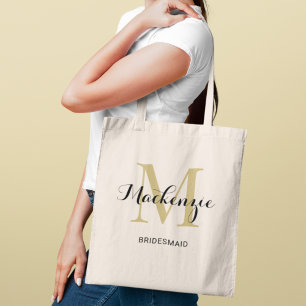 Tote Bag Élégante Demoiselle d'Honneur Monogramme Or Noir