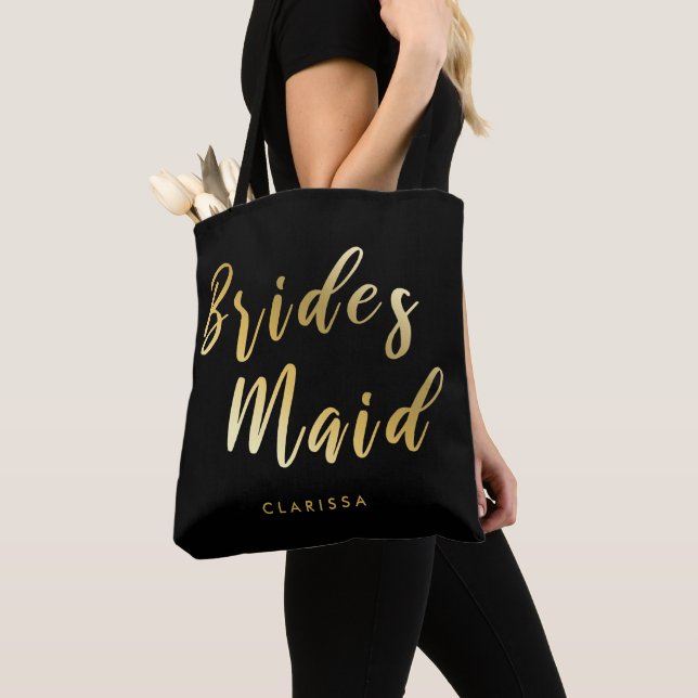 Tote Bag Élégante demoiselle d'honneur noire et or (De près)
