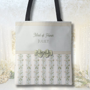 Tote Bag Élégante demoiselle d'honneur rayures florales nœu