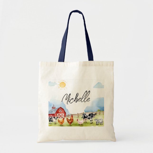 Tote Bag Élégante ferme Red Barnyard ferme animal personnal (Devant)