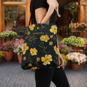 Tote Bag Élégante Fleur Beurre Jaune